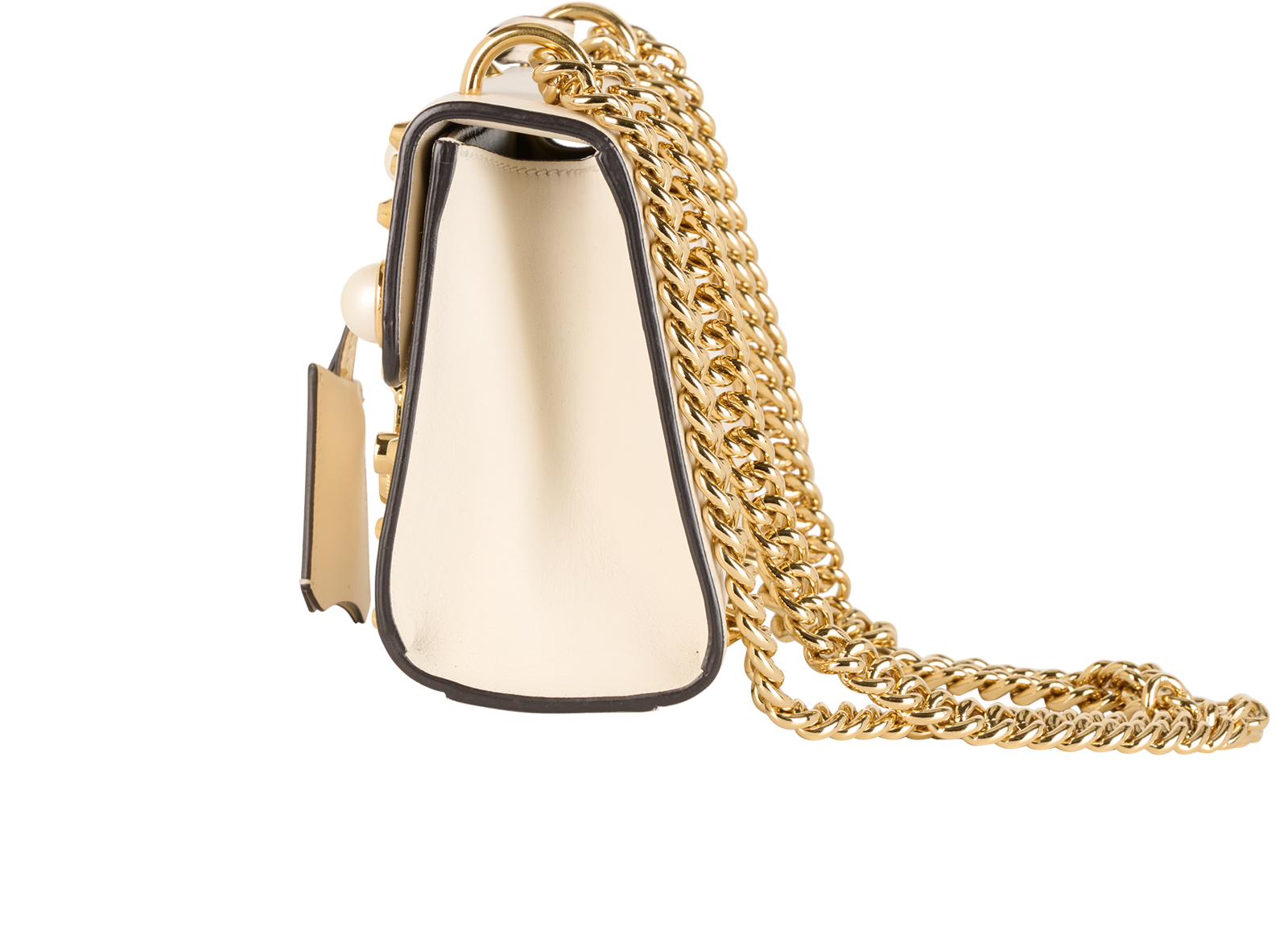 Padlock Pearl Studded Shoulder Bag, &pound;450, Handbags, Cream, Leather, Bottom view